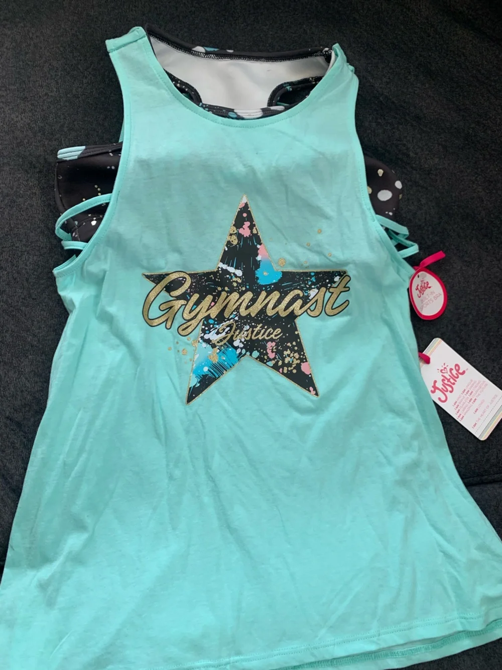 Justice Girls' Fashion Tank with Built-in Sports Bra - Size M(10)